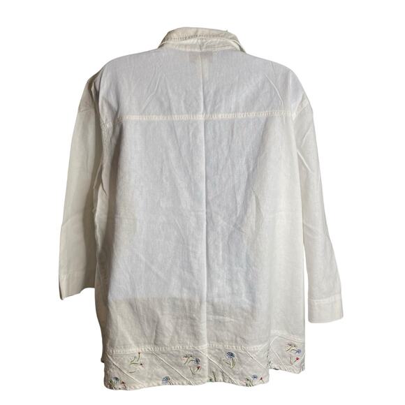 Susan Graver Women's White Linen Embroidered Button Up Shirt Size XL Boxy Boho - Picture 2 of 12